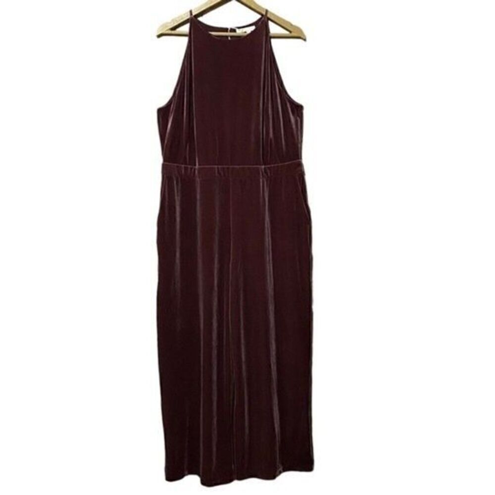 Boden Halterneck Velvet Jumpsuit Women’s 14R Purple Brown Chic Party Femme NWT​